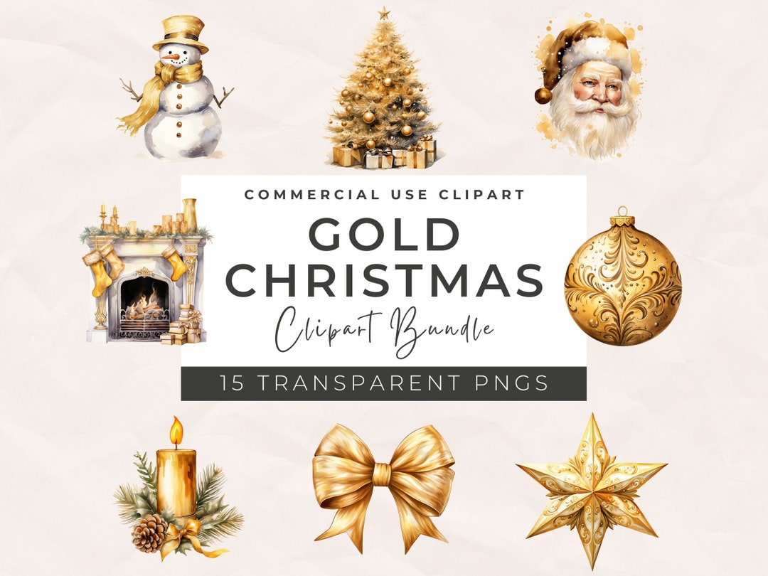 Watercolor Gold Christmas PNG Clipart - Tis the Season, Cottagecore ...