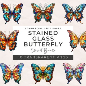 Buntglas Schmetterlinge Clipart Bundle - Schmetterlinge Illustrationen mit transparentem Hintergrund für lebendige Designs