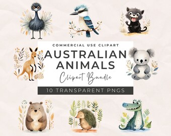 Clipart di animali australiani ad acquerello: decorazioni per la cameretta del bambino (download digitale)