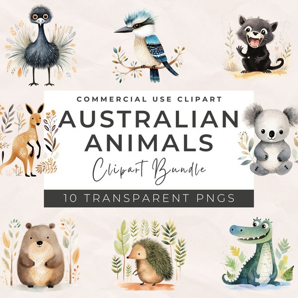 Watercolor Australian Animals Clipart, Baby Clipart, Australian Clipart, Australian Animal Nursery, Digital Download, Commercial Use