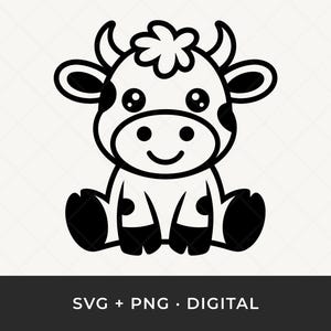 Sitting Cow SVG: Baby Cow Outline Clipart, Farm Animal Cut File for Cricut