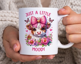 Emballage pour tasse Vache Highland : motif floral maussade (téléchargement numérique)