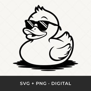 サングラスをかけたアヒルのSVG：面白いゴム製アヒルのクリップアート、Cricut用の夏のベクターカットファイル 画像 1