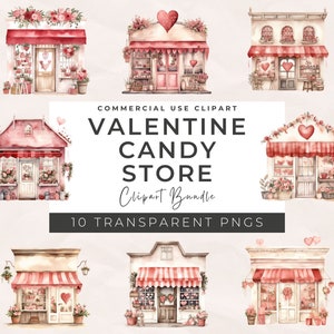 Watercolor Valentine Candy Shop Clipart - Sweet Store bundle, Valentine Candy Heart PNG, Scrap Book, Commercialuse, Downloadable