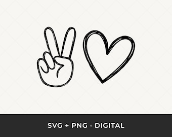 Peace Love SVG: Hippie Hand Heart Cut File for Cricut and Silhouette