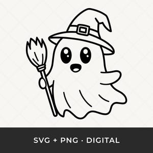 Geist Hexe SVG: Schwimmender Geist mit Besenstiel, Halloween Schnittdatei für Cricut und Silhouette
