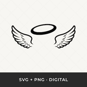 Angel Wings SVG PNG: Halo Outline Clipart, Memorial Cut File for Cricut