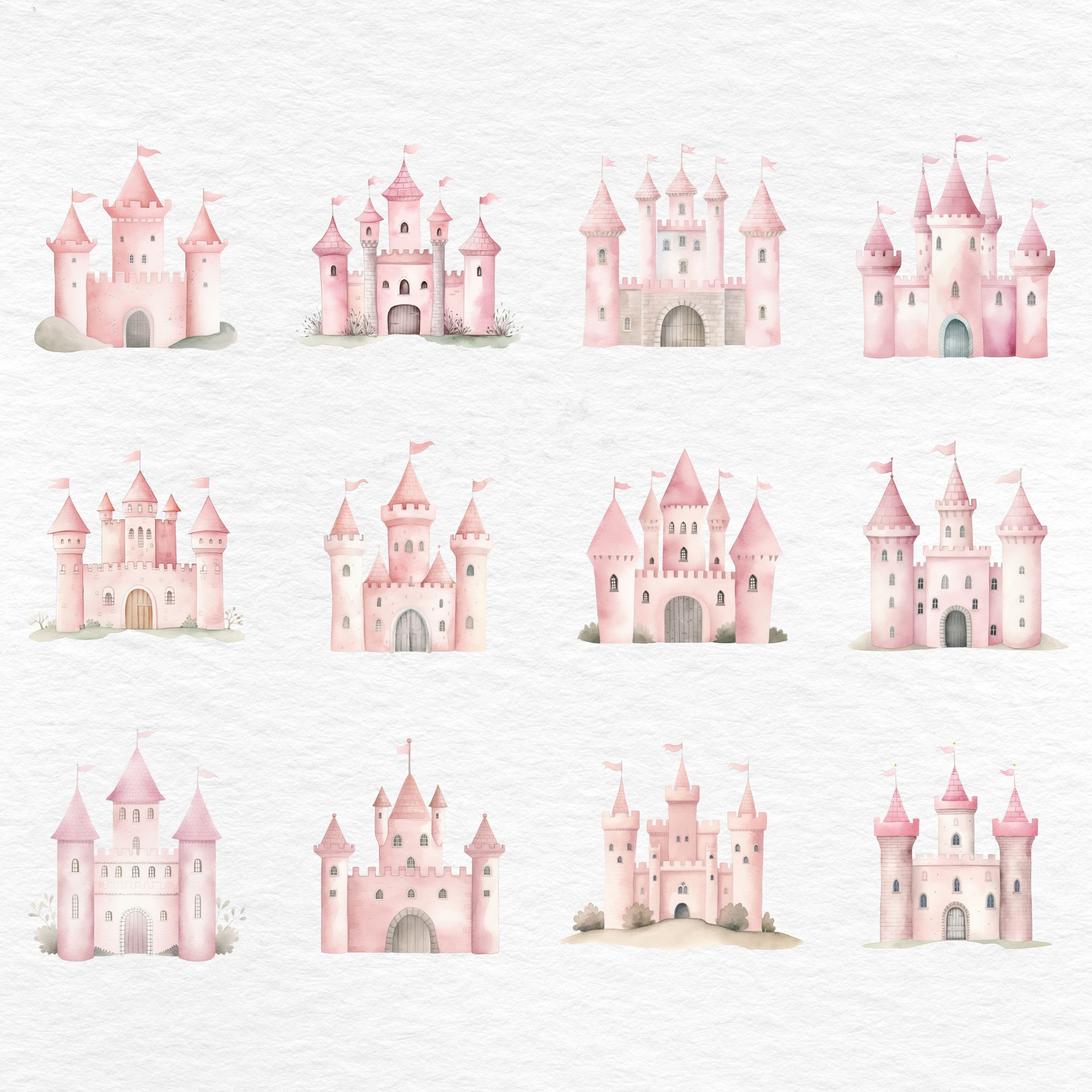 Watercolor Pink Fairy Castle Clipart: Princess Kingdom PNG ...