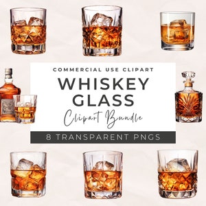 Clipart di bicchieri di whisky - Clipart di whisky, PNG di whisky, Cocktail ad acquerello, PNG di bicchieri di bourbon, Pacchetto di clipart di bevande