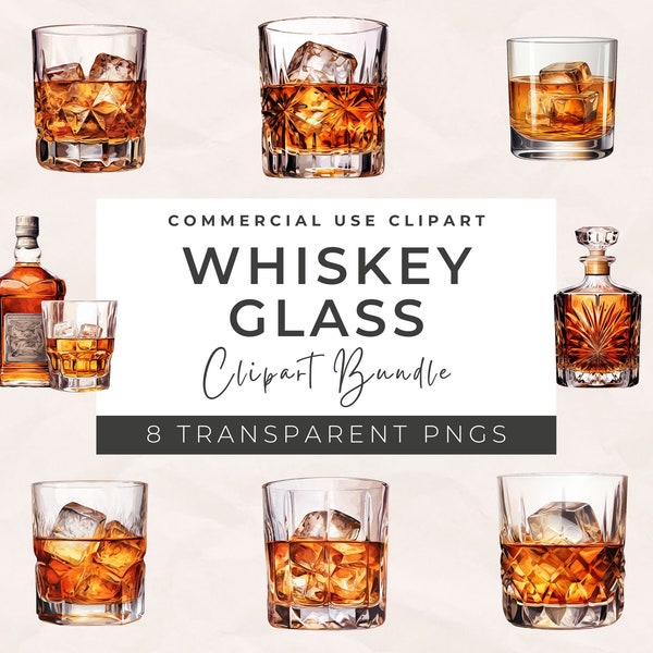 Whiskey Glass Clipart - Whiskey Clipart, Whiskey PNG, Watercolor Cocktail, Bourbon Glass PNG, Drinks Clipart Bundle