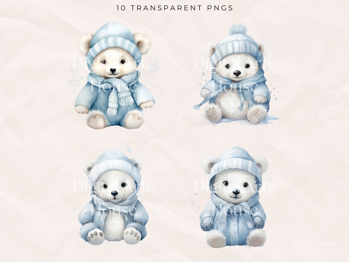 Watercolor Polar Bear Clipart – Winter Animal PNG Images, Commercial ...