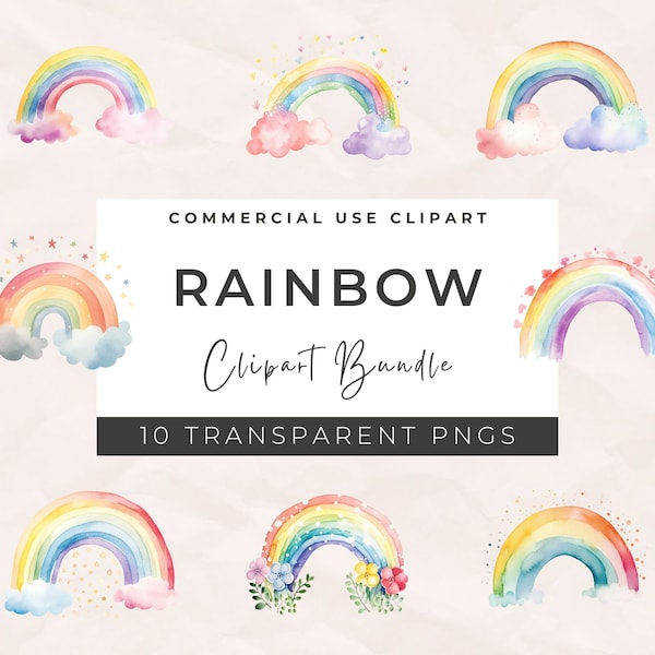 Watercolor Rainbow Clipart - Nursery Rainbow, Watercolorclip Art, Digital download, High Resolution, Paper craft