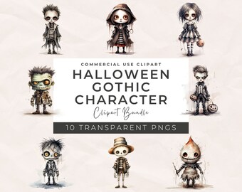 Gothic Halloween Character Clipart: PNG Bundle (Digital Download)