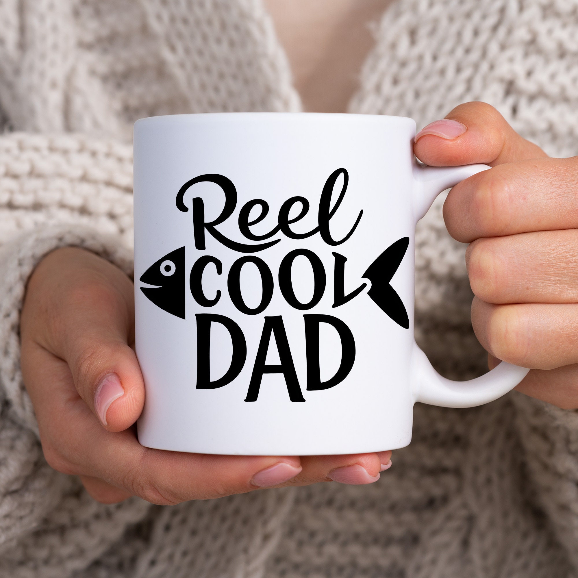 Reel Cool Dad Mug Wrap, 11oz & 15oz Mug Template, Catching Fish Mug Sublimation Design, Fish Mug Wrap Template, Instant Digital Download PNG