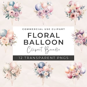 Blumen Ballons Clipart - 12 hochwertige PNGs, digitale Planer, Junk Journals, digitaler Download, Memory Bücher, Scrapbooking