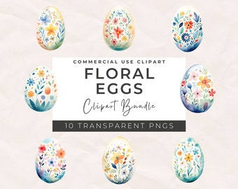 Watercolor Floral Easter Eggs Clipart: Transparent PNGs (Downloadable)