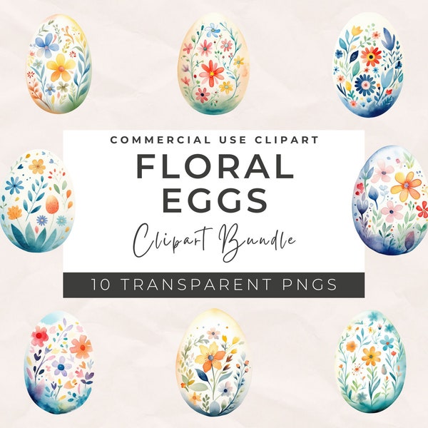 Watercolor Floral Easter Eggs Clipart - Transparent PNGs, Easter Bunny Eggs, Painted Floral Art, Scrap Book, Commercialuse, Downloadable