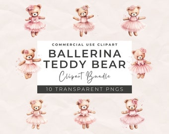 Watercolor Ballerina Teddy Bear PNG Clipart Bundle | Teddy Bear ...