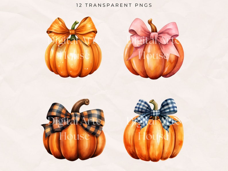 Watercolor Halloween Pumpkin Clipart: PNG Fall Bundle (digital Download ...
