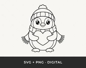 Pinguin SVG: Winter Herz Umriss Cut-Datei für Cricut