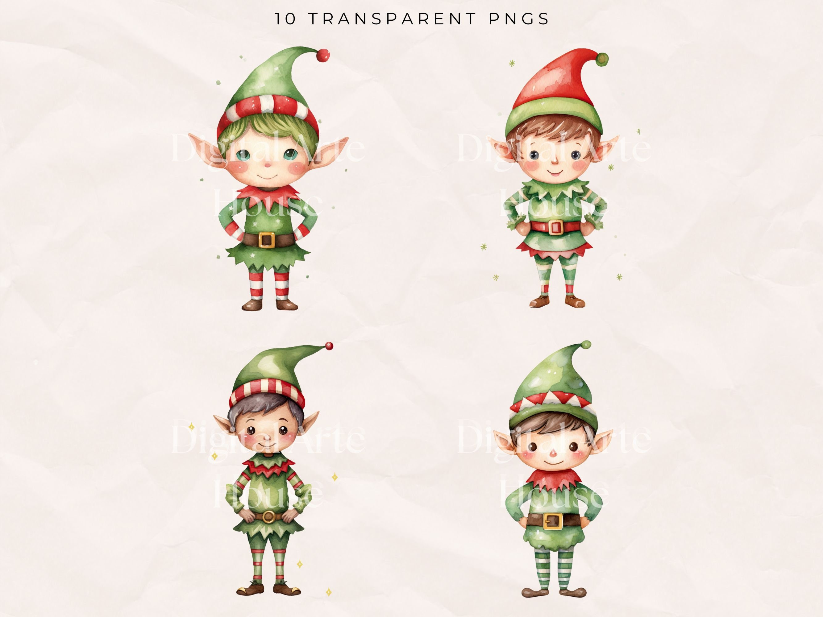 Watercolor Christmas Elf Clipart: PNG Bundle (digital Download) - Etsy