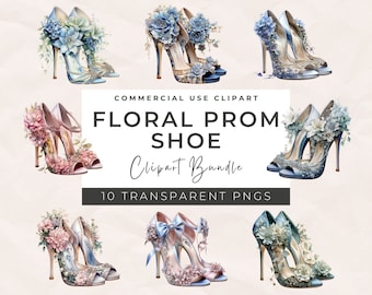 Clipart aquarelle floral chaussures de bal : talons hauts PNG (téléchargement numérique)