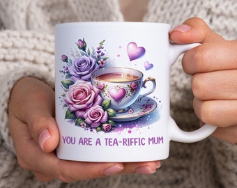 Mothers Day Mug Wrap, 11oz & 15oz Mug Template, Floral Teacup Mug Sublimation Design, Roses Mug Wrap Template, Instant Digital Download PNG
