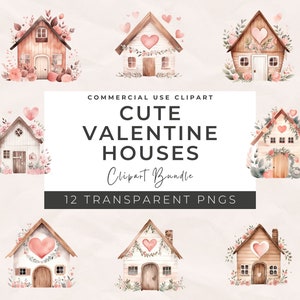 Clipart di case di San Valentino carine ad acquerello - PNG di casa rosa, arte per bambini, San Valentino stampabile, album di ritagli, scaricabile, uso commerciale