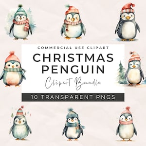 Aquarell süßer Pinguin Clipart - Weihnachten Urlaub Clipart, Winter Tiere, kommerzielle Nutzung, Sublimationsgrafiken, druckbarer Geschenkanhänger