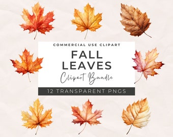 Watercolor Fall Leaves Clipart: Autumn Thanksgiving Decor (Digital Bundle)