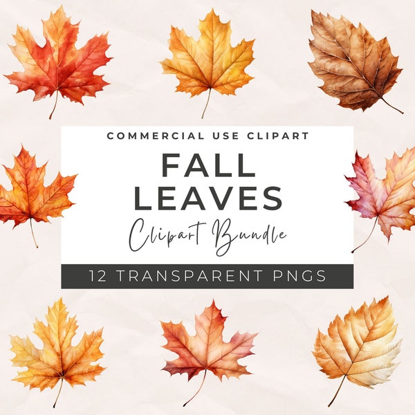 Watercolor Fall Leaves Clipart Bundle - Autumn Leaves Clipart, Fall Leaf, Autumn Leaf, Thanksgiving Clipart, Fall Decor, Digital Bundle