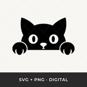 spähende schwarze Katze SVG: Kätzchen Gesicht Clipart, Katzenliebhaber geschnitten Datei für Cricut Silhouette