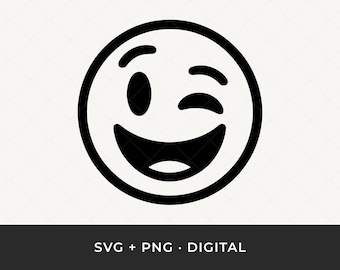 Winking Emoji Face SVG: Emoticon Clipart, Smiley Face Vector Cut File for Cricut