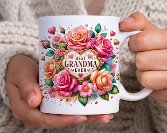Best Grandma Ever Mug Wrap, 11oz & 15oz Mug Template, Mug Sublimation Design, Grandma Mothers Day Mug Wrap Template, Instant Download PNG