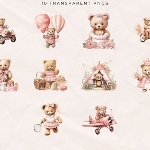 Watercolor Teddy Bear Clipart Bundle, Baby Shower for a Girl ...