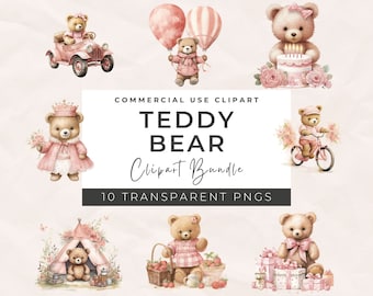 Può includere: Un pacchetto digitale di clipart con 10 illustrazioni di orsacchiotti. Gli orsacchiotti sono vestiti con abiti rosa e bianchi e sono raffigurati in varie scene, tra cui guidare un'auto, tenere una torta di compleanno, andare in bicicletta e campeggiare. Le illustrazioni sono perfette per creare inviti, biglietti e altri progetti di artigianato.