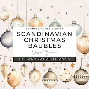 Clipart di striscioni di palline di Natale scandinavi - Striscione decorativo, decorazioni di ornamenti invernali neutri, download digitale, uso commerciale