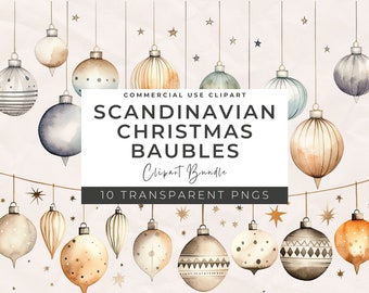 Scandinavian Christmas Bauble Clipart: Neutral Winter Ornaments (Digital Download)