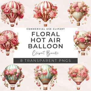 Heteluchtballon clipart aquarel bundel - heteluchtballon clipart, digitale download, instant download, bloemen png