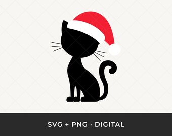 Christmas Cat SVG: Holiday Kitty Outline Clipart, Merry Cat Cut File for Cricut