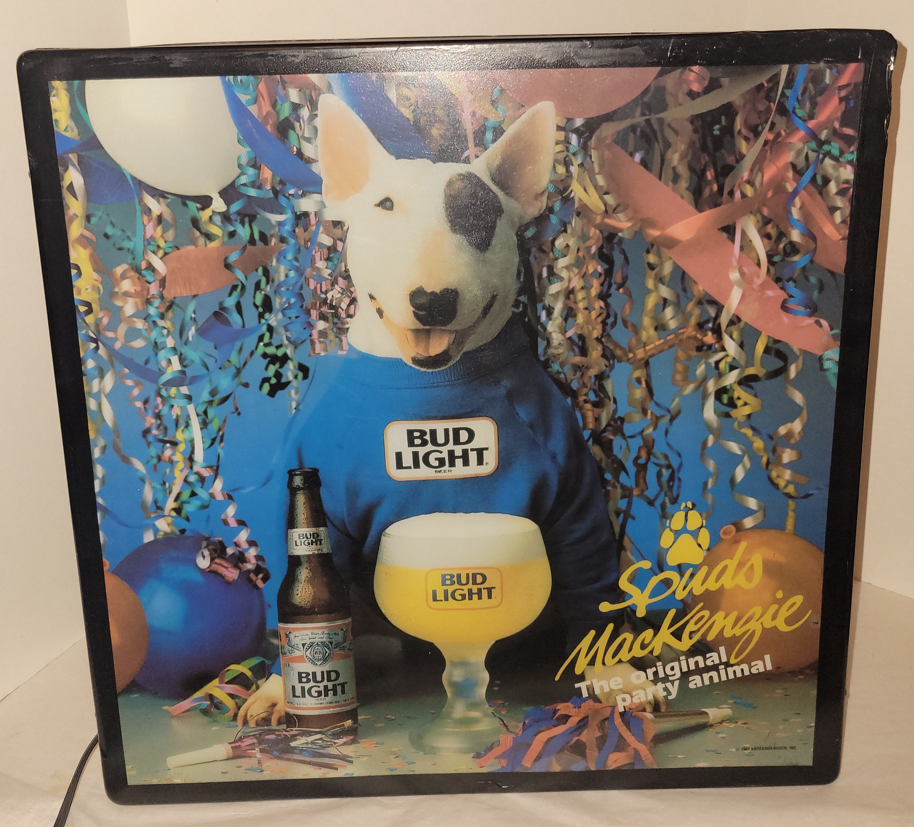 Vintage 1987 Spuds Mackenzie Bud Light Sign, Lighted - the