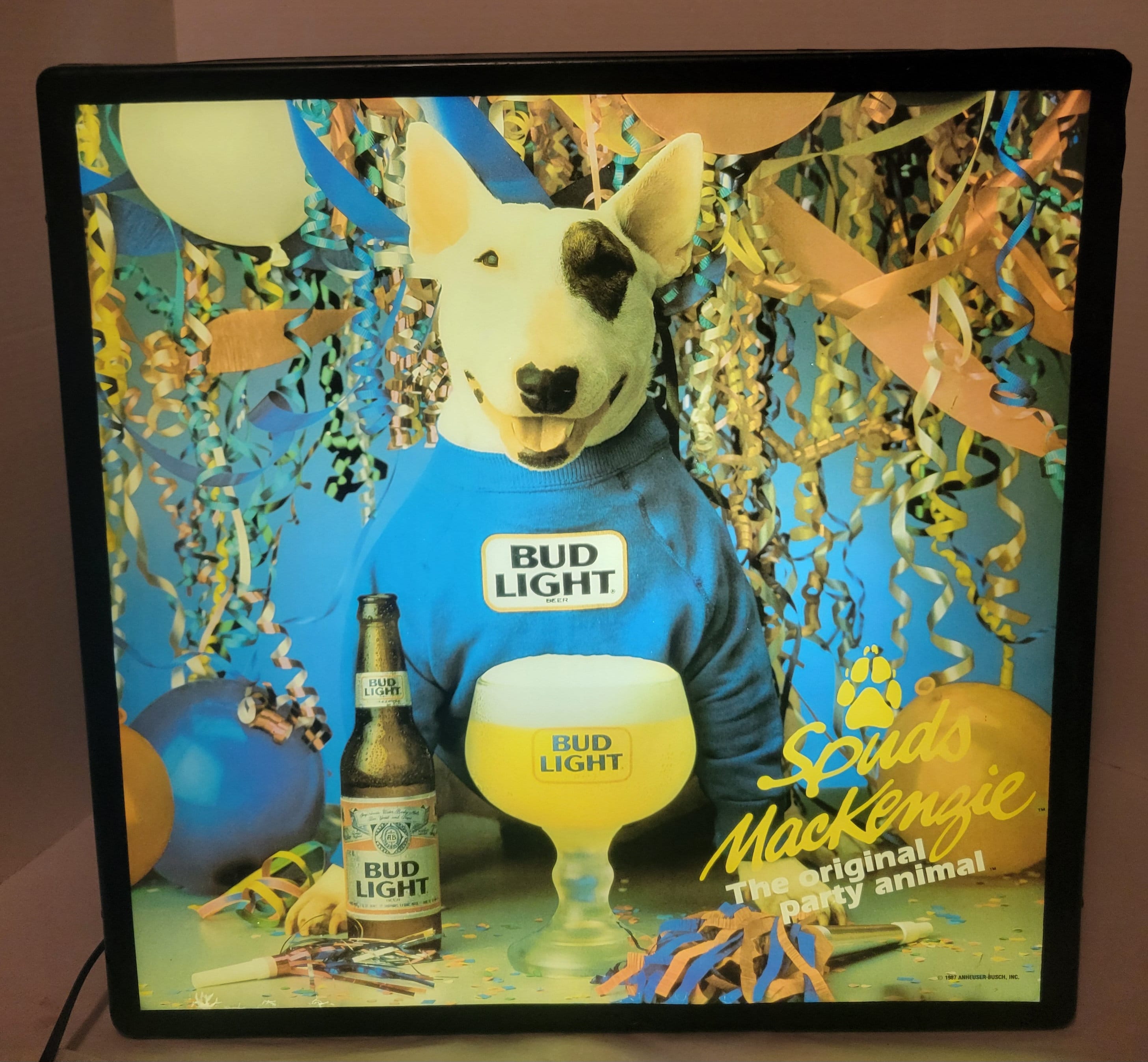 Vintage 1987 Spuds MacKenzie Bud Light Sign, Lighted - The