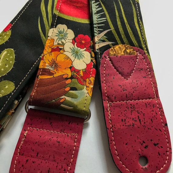 CASCHA Sangle De Guitare Végétalienne Motif Floral Bleu Marine - Bandoulière Réglable Ukulélé