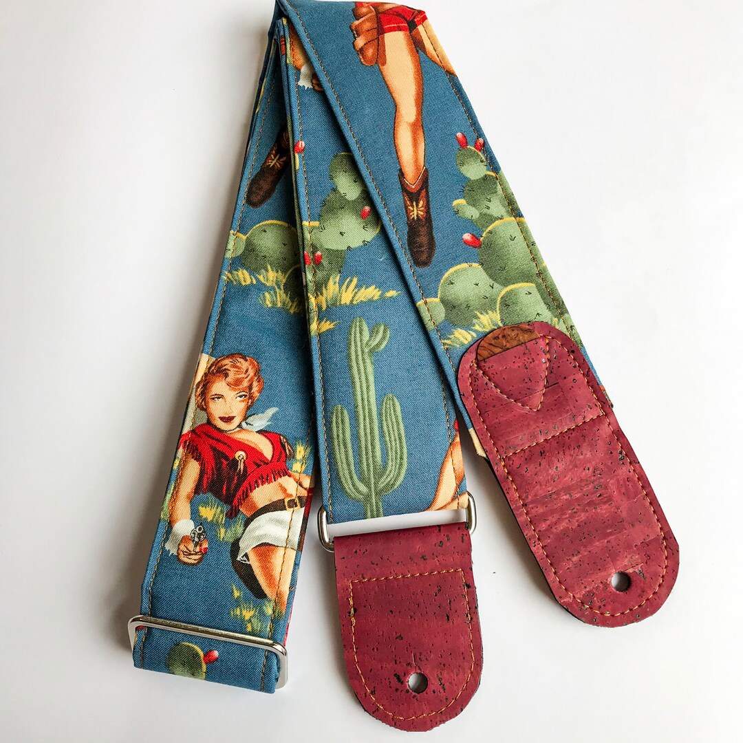 Vegan Guitar Strap Cowgirl Guitar Strap Cactus Guitar Strap Adjustable
