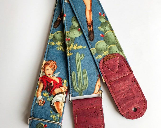 Vegan Guitar strap | cowgirl guitar strap | Cactus guitar strap | adjustable Western Guitar Strap | guitar player gift