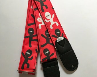 Vegan Guitar Strap | Ninja Red & Black  Guitar Strap | Adjustable Comfortable Guitar Strap with Guitar Pick Holder | Guitar Player Gift