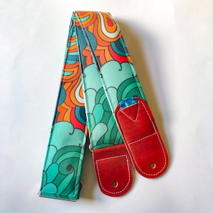 Vegan Guitar strap | Psychedelic Hippie Guitar Strap | Comfortable  Adjustable Guitar Strap with Guitar Pick Holder | Guitar gift