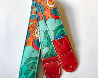 Vegan Guitar strap | Psychedelic Hippie Guitar Strap | Comfortable  Adjustable Guitar Strap with Guitar Pick Holder | Guitar gift