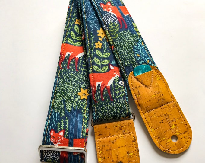 Vegan Guitar Strap Woodland Fox Guitar Strap Handmade Etsy