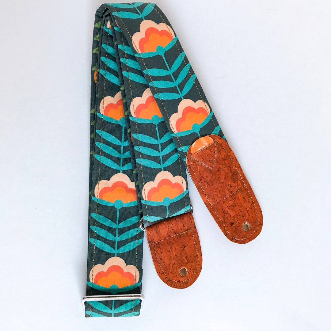 Retro Flower Guitar Strap vegan Guitar Strap Handmade Comfortable